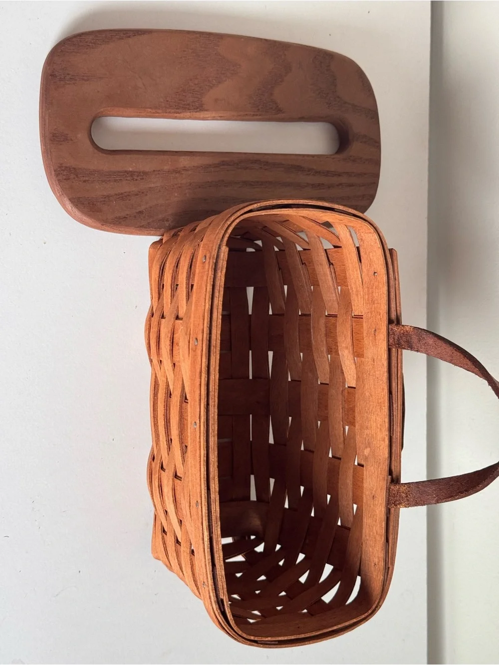 Vintage Longaberger 1993 Woven Basket Long Tissue Box Wood Lid Wall Hanging
